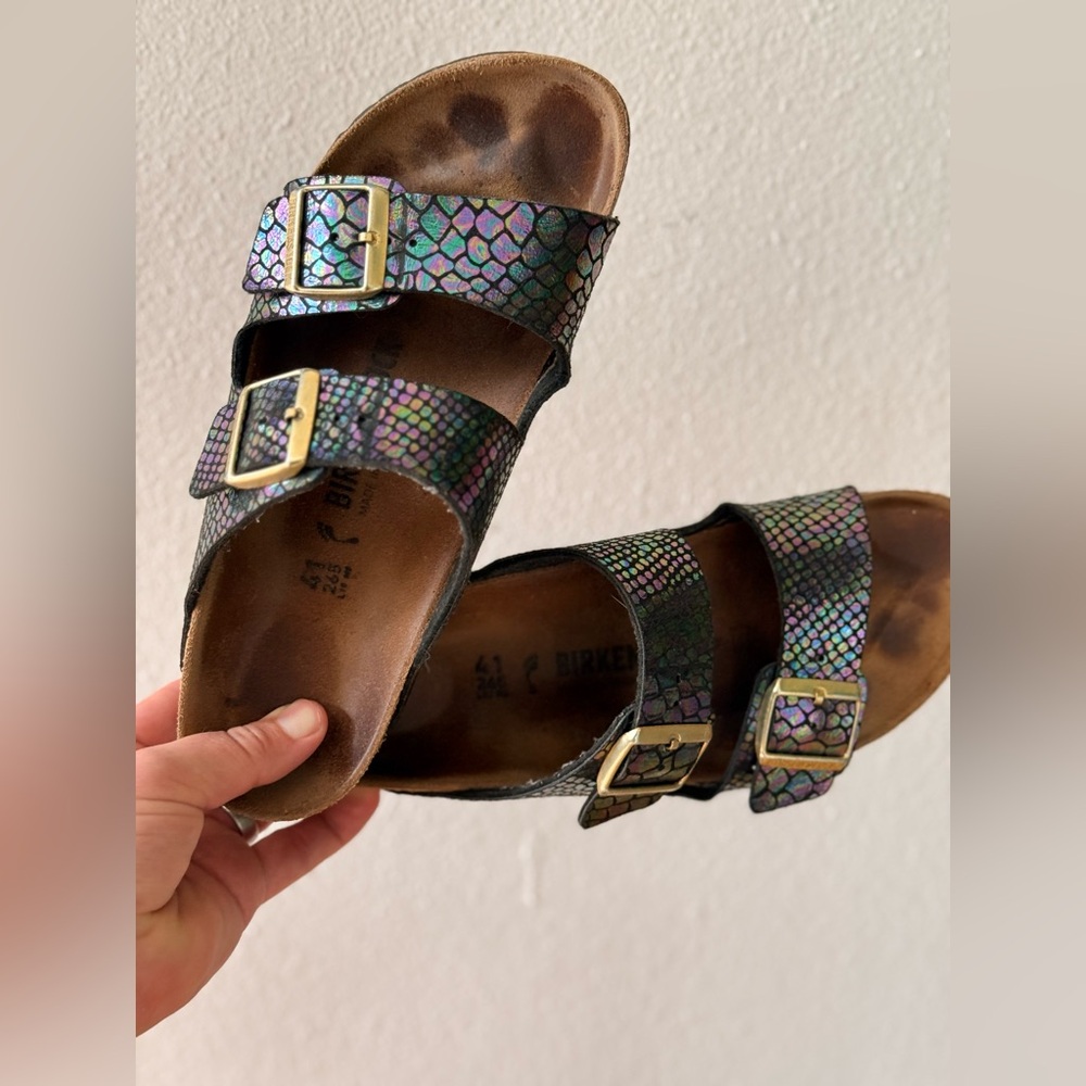 Birkenstock Arizona Sandals in Iridescent Multi-Color Snake Print